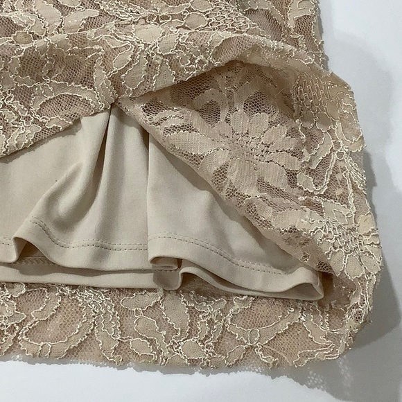 Lauren Ralph Lauren v neck floral lace side gather cream Nude midi dress size 14 - Picture 8 of 15